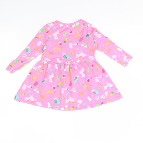 George Girls Pink Animal Print  Fit & Flare  Size 2 Years  - Unicorn