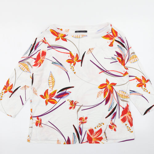 M&S Womens White Floral  Basic T-Shirt Size 16