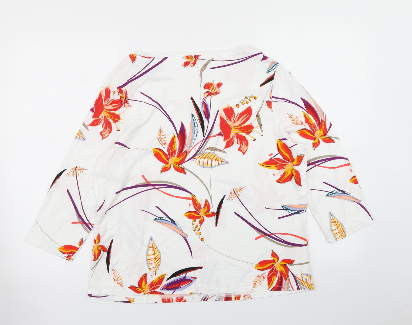 M&S Womens White Floral  Basic T-Shirt Size 16