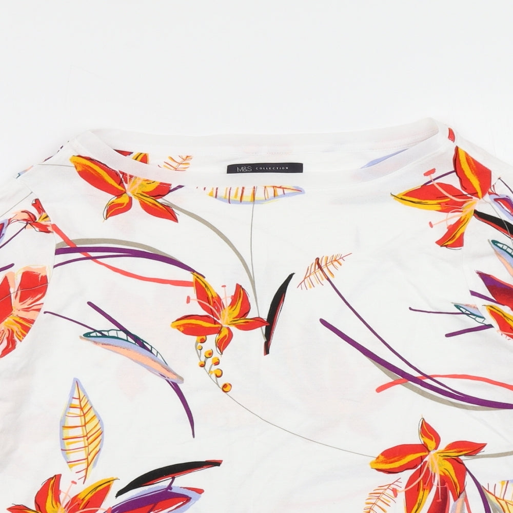 M&S Womens White Floral  Basic T-Shirt Size 16
