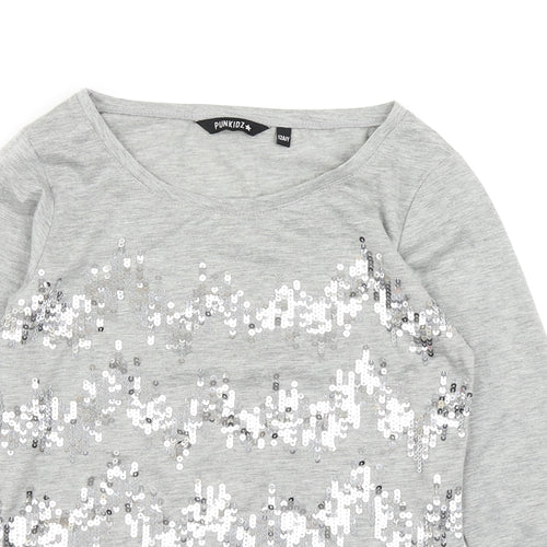 Punkidz Girls Grey Striped  Basic T-Shirt Size 12 Years