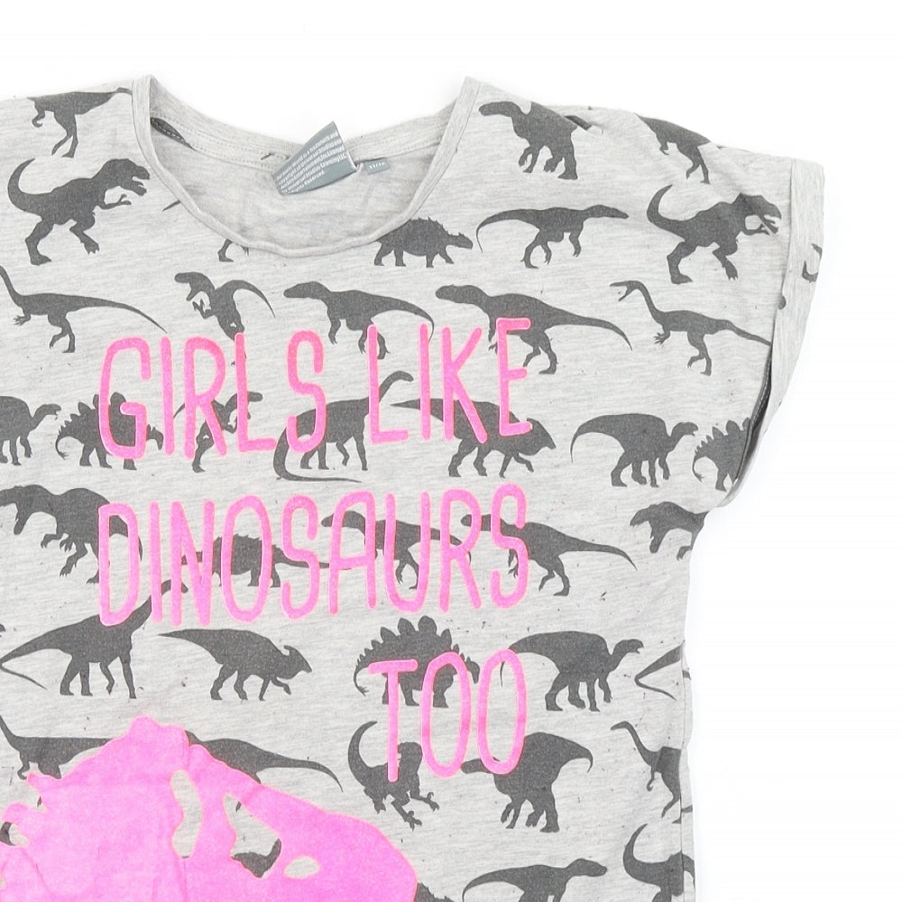 YD Girls Grey   Basic T-Shirt Size 11-12 Years  - Jurassic World Dinosaurs