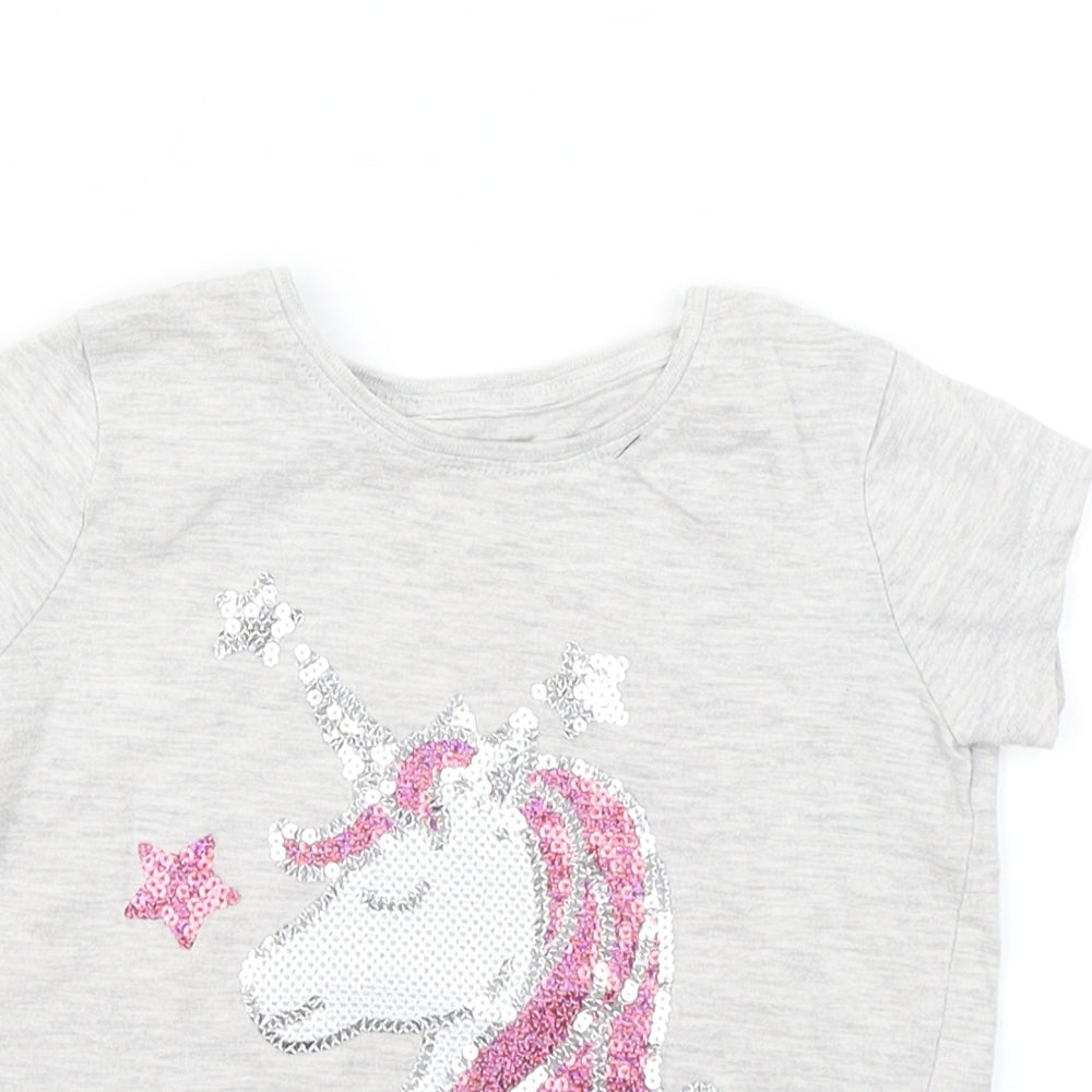 Primark Girls Grey   Basic T-Shirt Size 2-3 Years  - unicorn