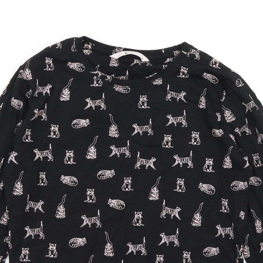 TU Womens Black   Basic T-Shirt Size 10  - Cat Print