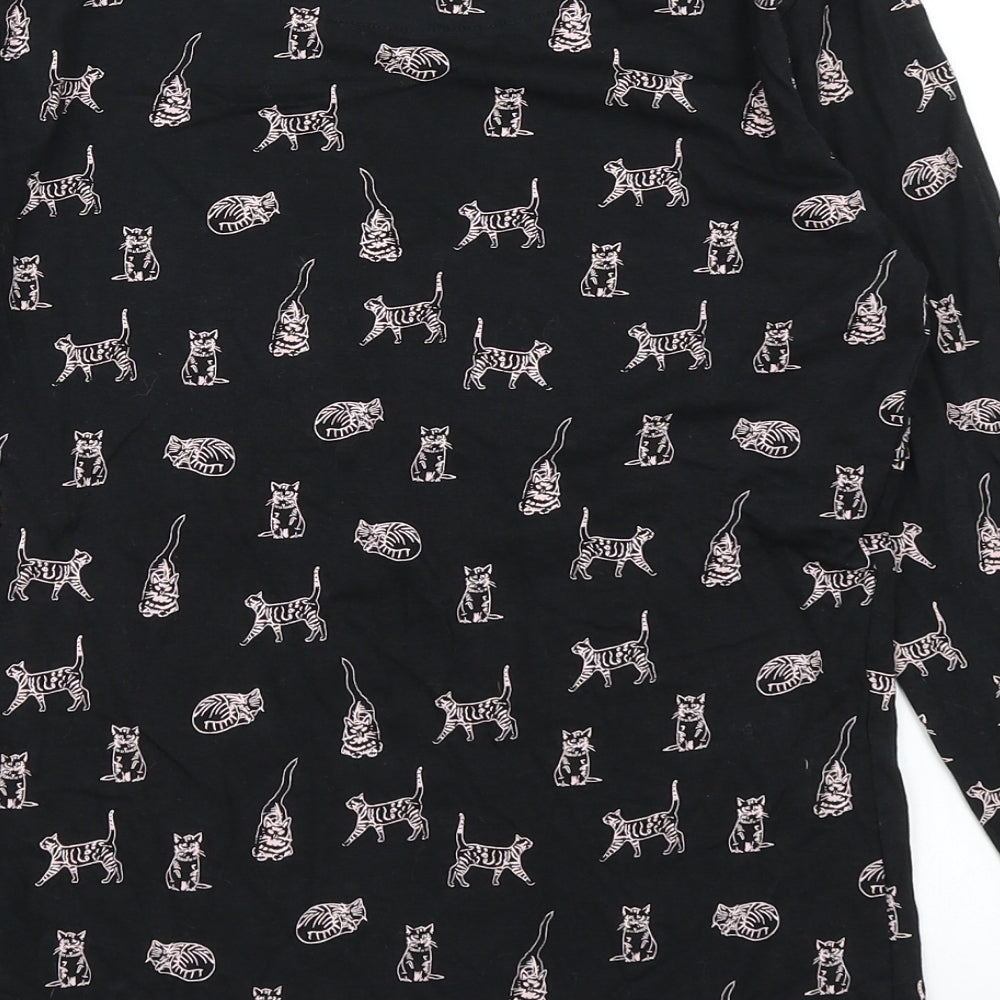 TU Womens Black   Basic T-Shirt Size 10  - Cat Print