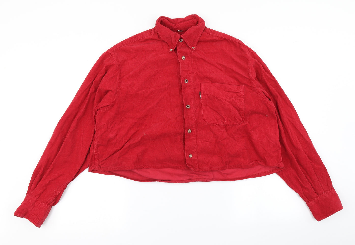 id'est Womens Red  Corduroy Cropped Button-Up Size M