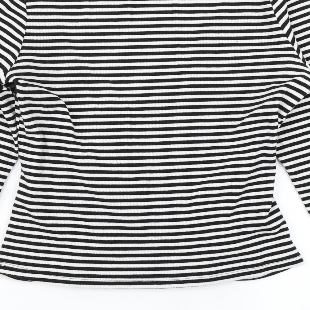 Monki Womens Black Striped  Wrap T-Shirt Size M