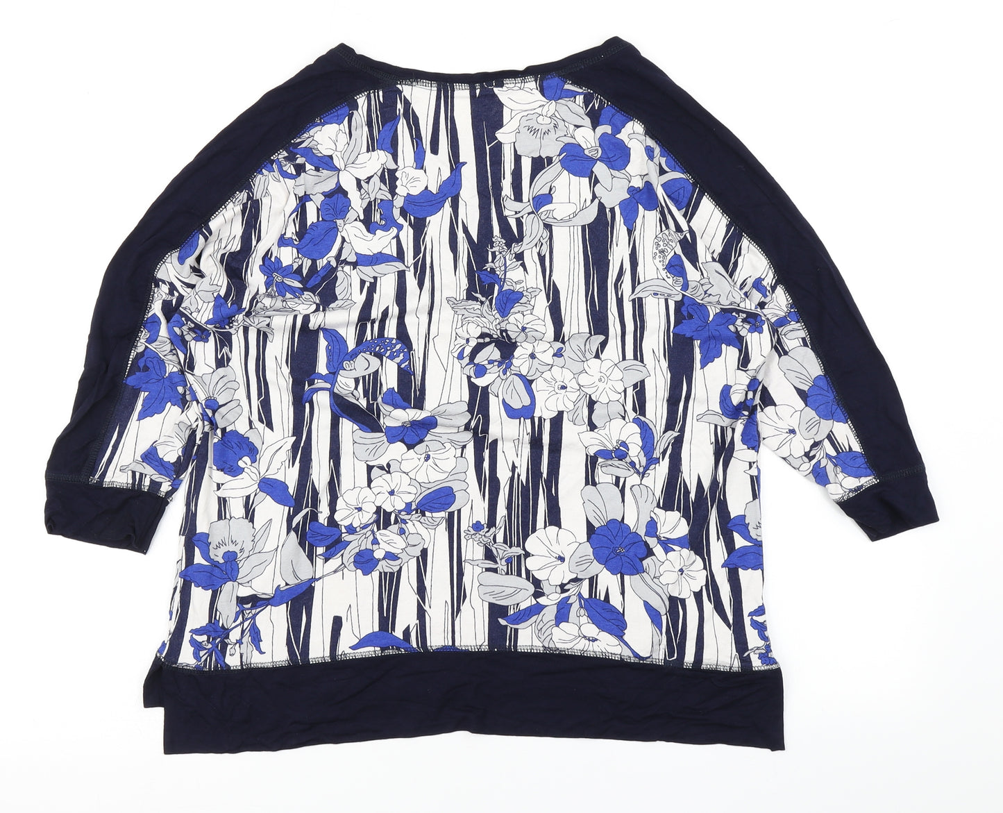 Roman Womens Blue Floral  Basic T-Shirt Size 12