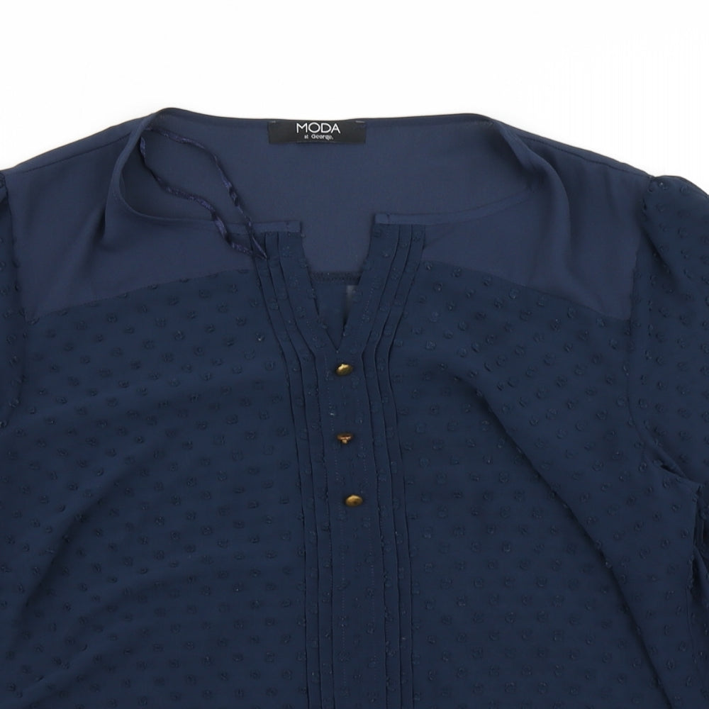 George Womens Blue Polka Dot  Basic Blouse Size 14
