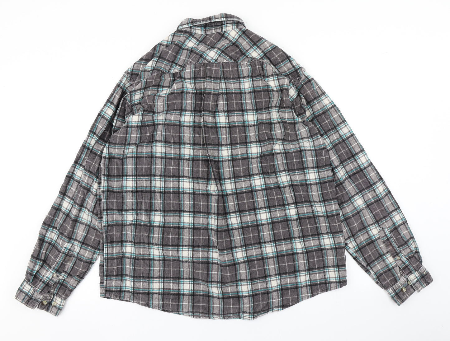 Cotton Traders Mens Brown Plaid Corduroy  Button-Up Size L