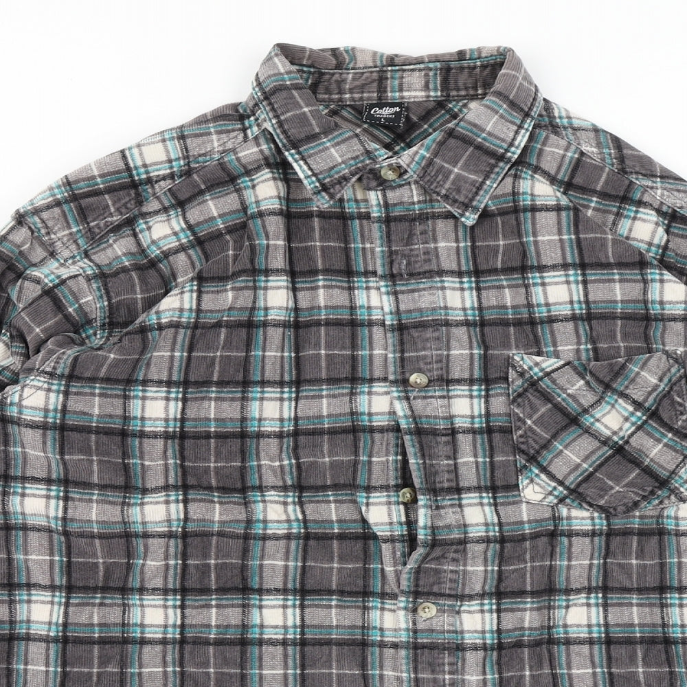 Cotton Traders Mens Brown Plaid Corduroy  Button-Up Size L