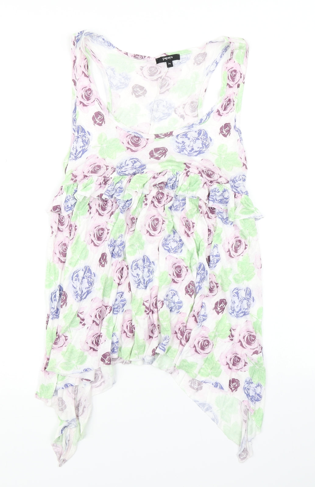 Papaya Womens Green Floral  Basic Tank Size 14