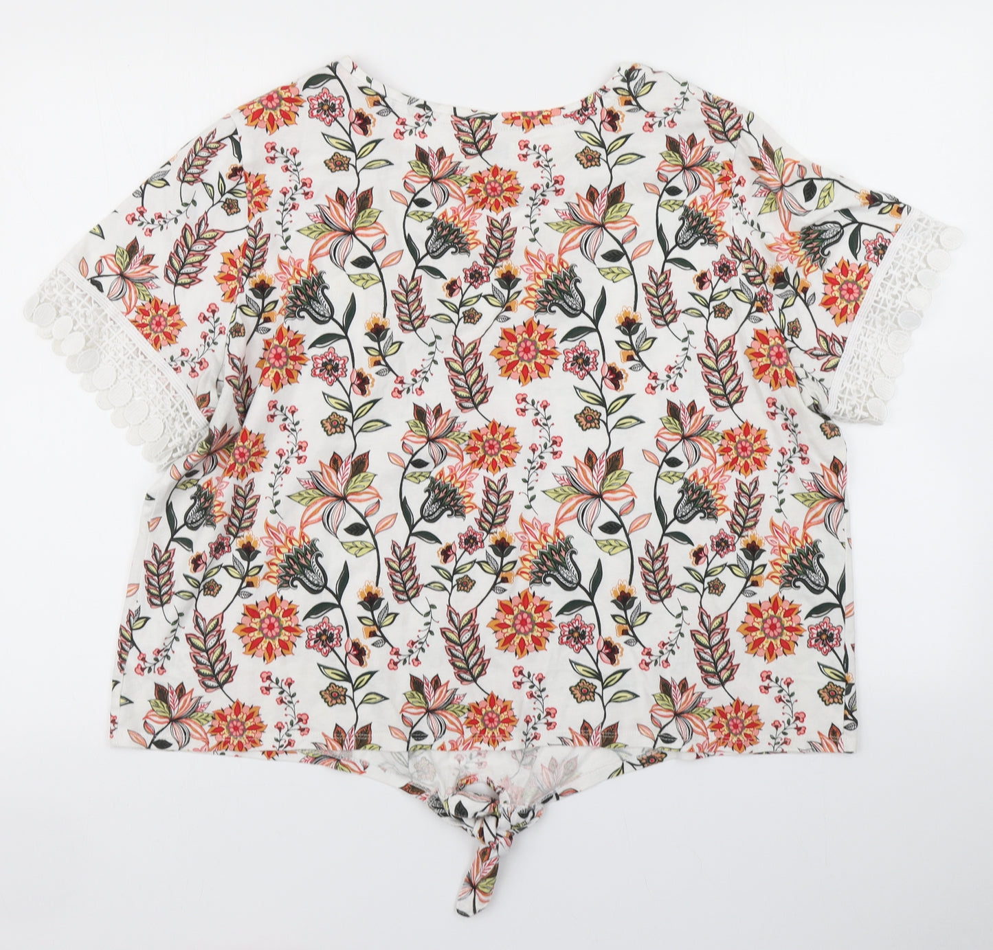 Papaya Womens White Floral  Basic T-Shirt Size 20