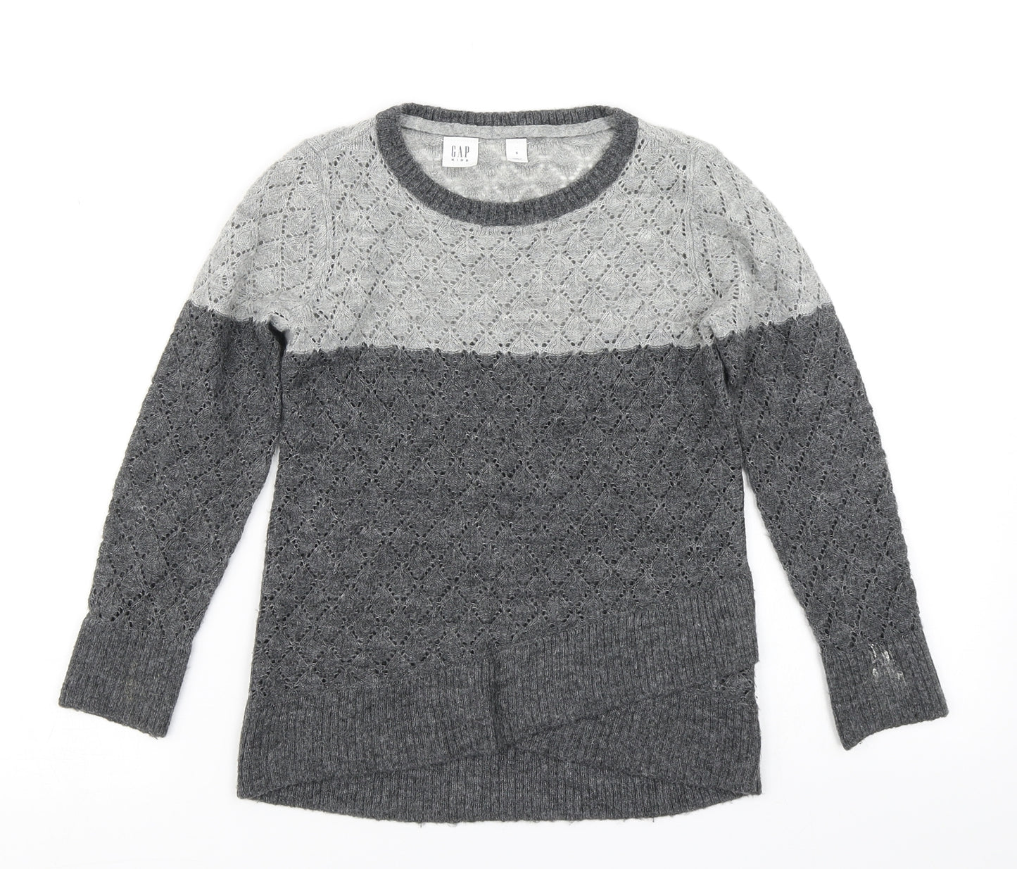 Gap Girls Grey Colourblock Knit Pullover Jumper Size 6-7 Years