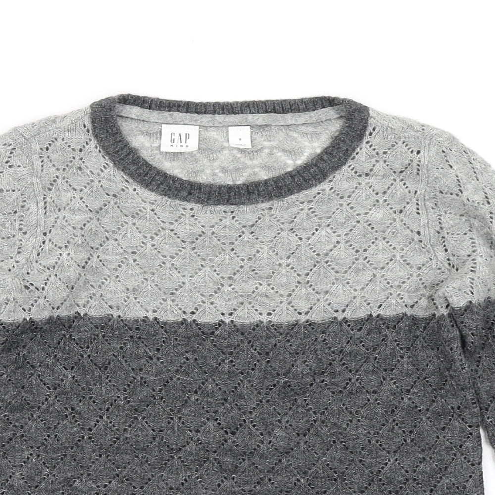 Gap Girls Grey Colourblock Knit Pullover Jumper Size 6-7 Years