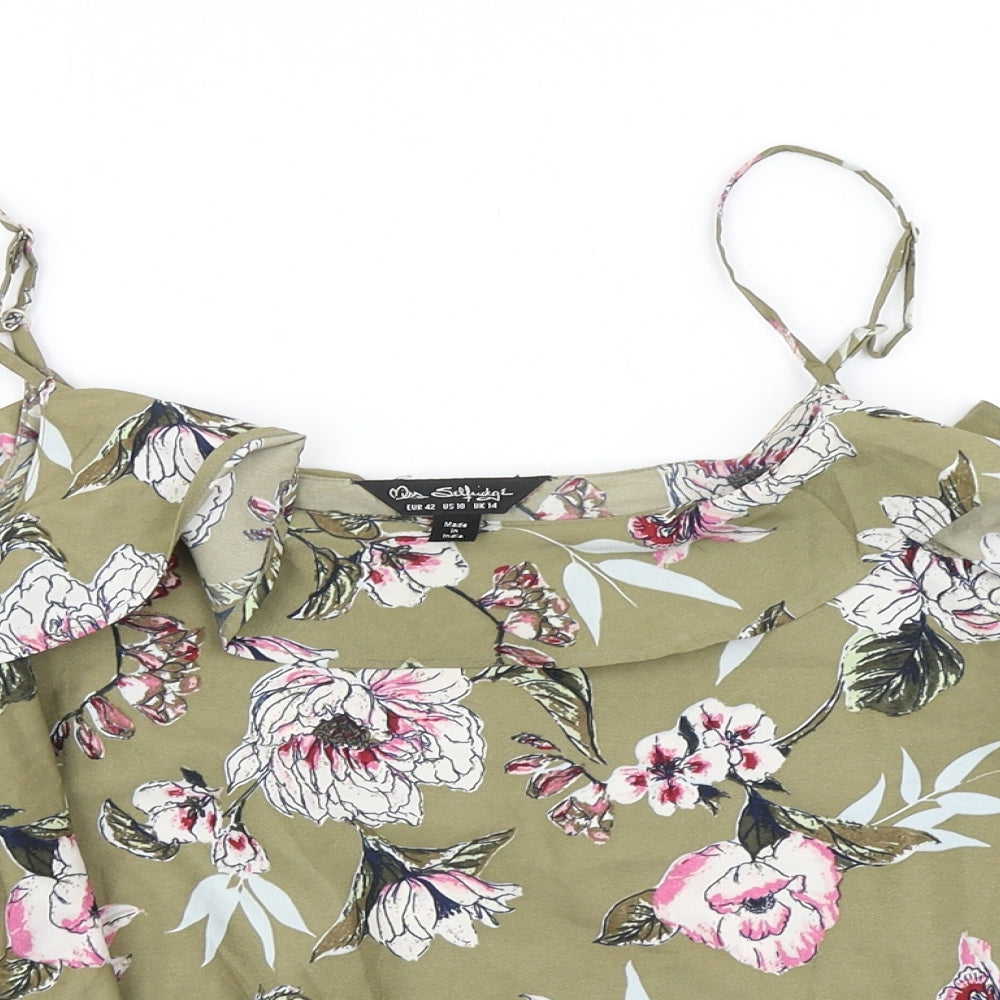 Miss Selfridge Womens Green Floral  Cropped Blouse Size 14  - Cold Shoulder