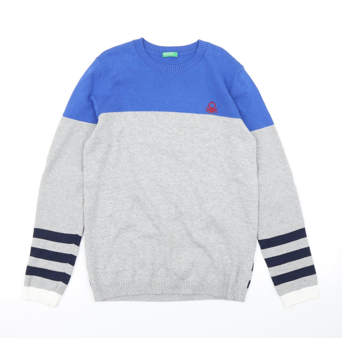 United Colors of Benetton Boys Blue Striped Knit Pullover Jumper Size 10-11 Years