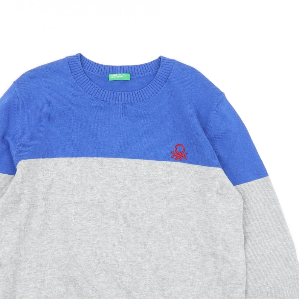 United Colors of Benetton Boys Blue Striped Knit Pullover Jumper Size 10-11 Years