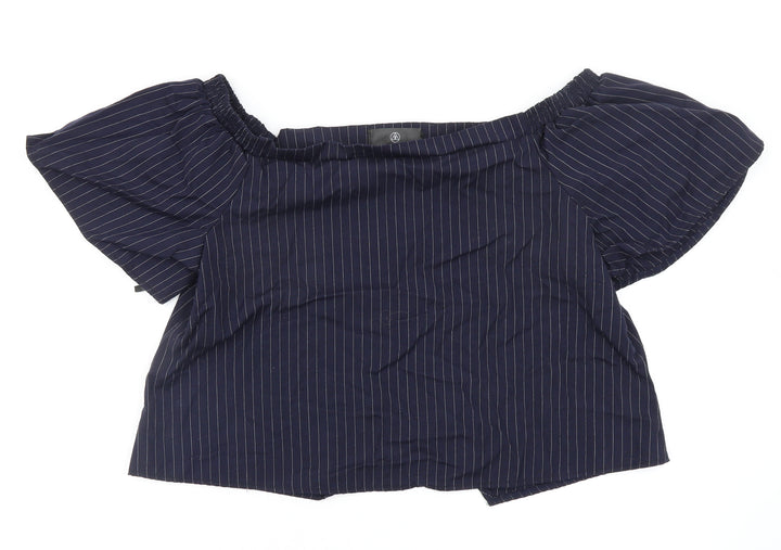Missguided Womens Blue Striped  Basic Blouse Size 14