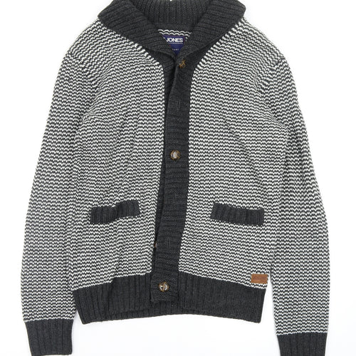 jack and jones Mens Multicoloured Houndstooth  Cardigan Jumper Size M