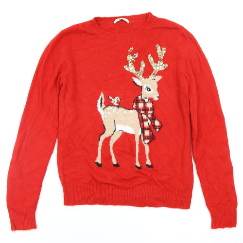TU Womens Red   Pullover Jumper Size 8  - christmas