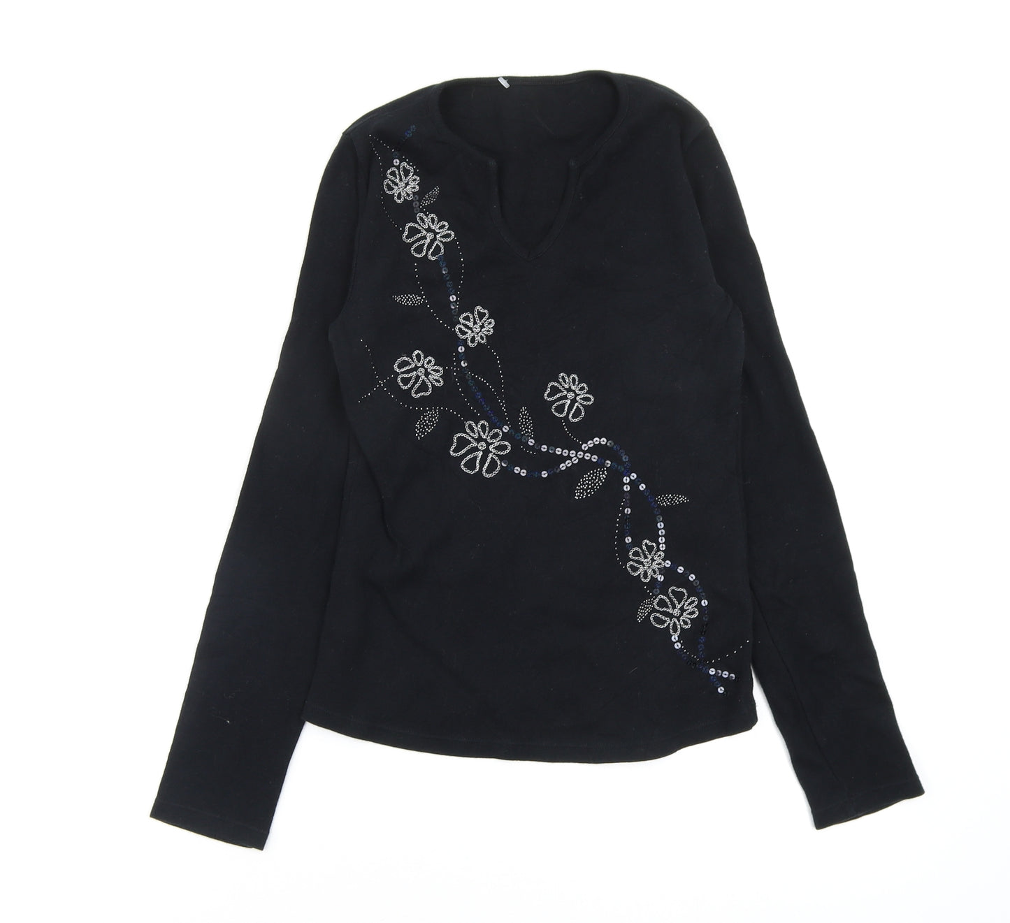 M&S Womens Black Floral  Basic T-Shirt Size 8