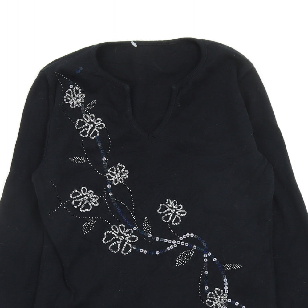 M&S Womens Black Floral  Basic T-Shirt Size 8