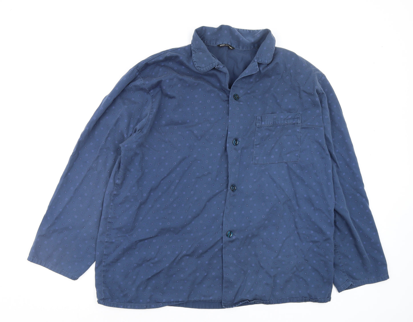 M&S Mens Blue Geometric   Pyjama Top Size XL