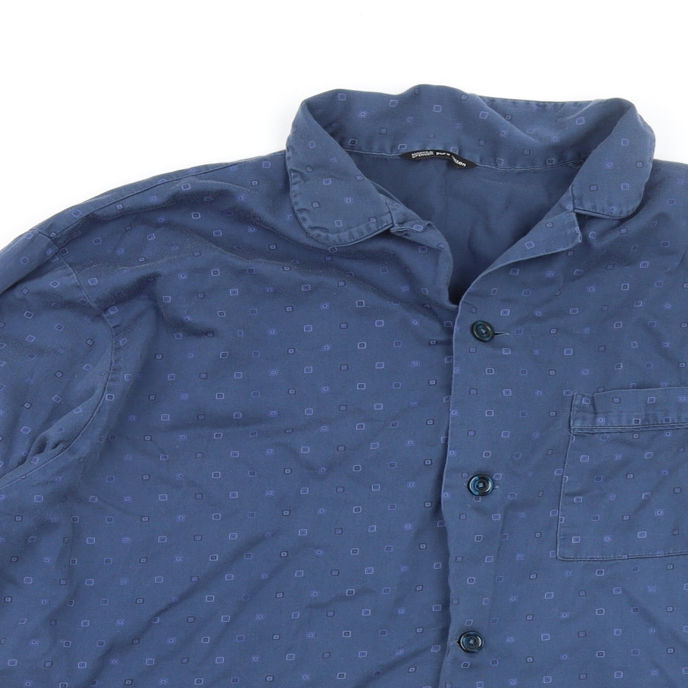 M&S Mens Blue Geometric   Pyjama Top Size XL
