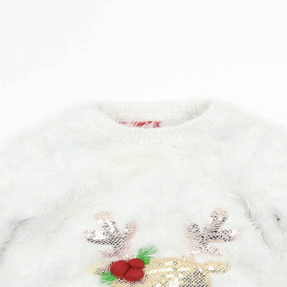 F&F Girls White   Pullover Jumper Size 12-18 Months  - christmas