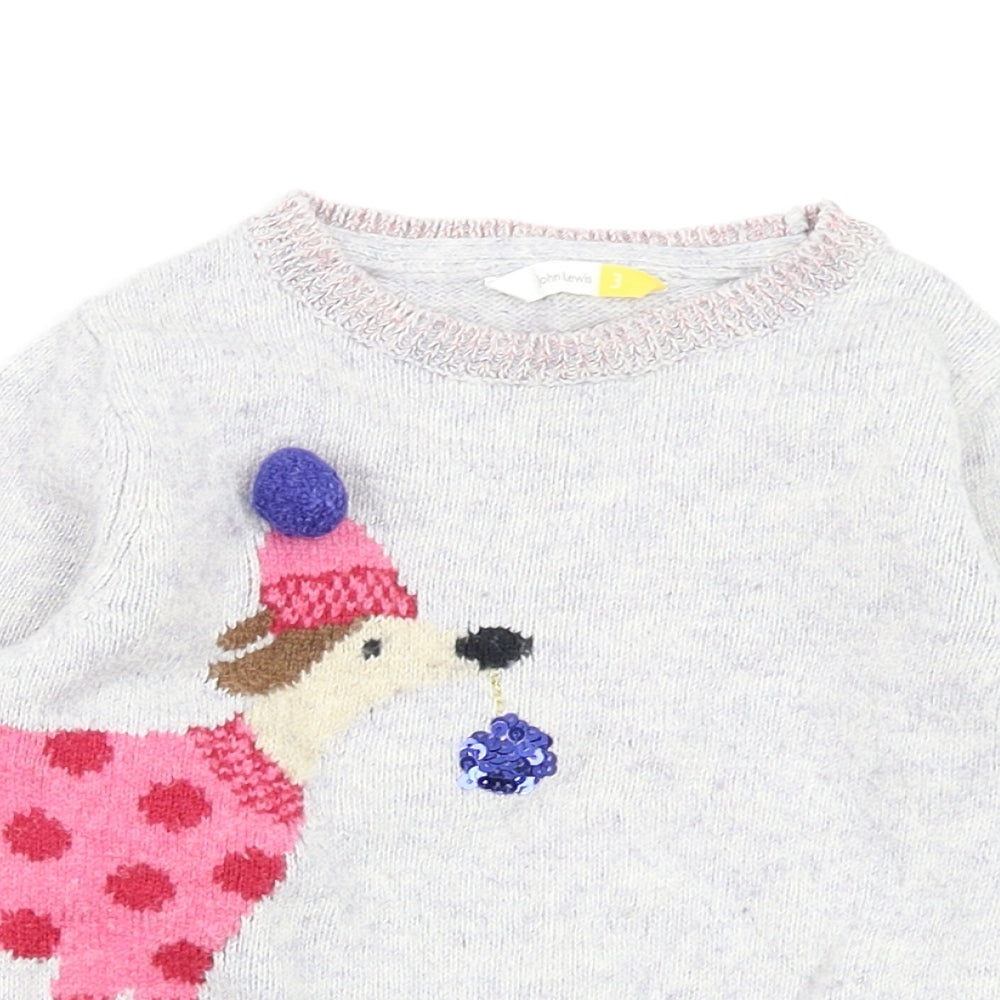 John Lewis Girls Grey   Pullover Jumper Size 3 Years