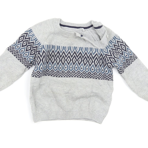 TU Boys Grey Geometric  Pullover Jumper Size 3-6 Months