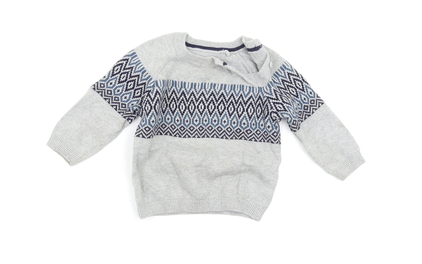 TU Boys Grey Geometric  Pullover Jumper Size 3-6 Months
