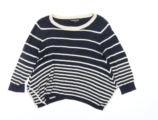 Front view of warehousse women’s multicoloured striped basic t-shirt, size UK 10