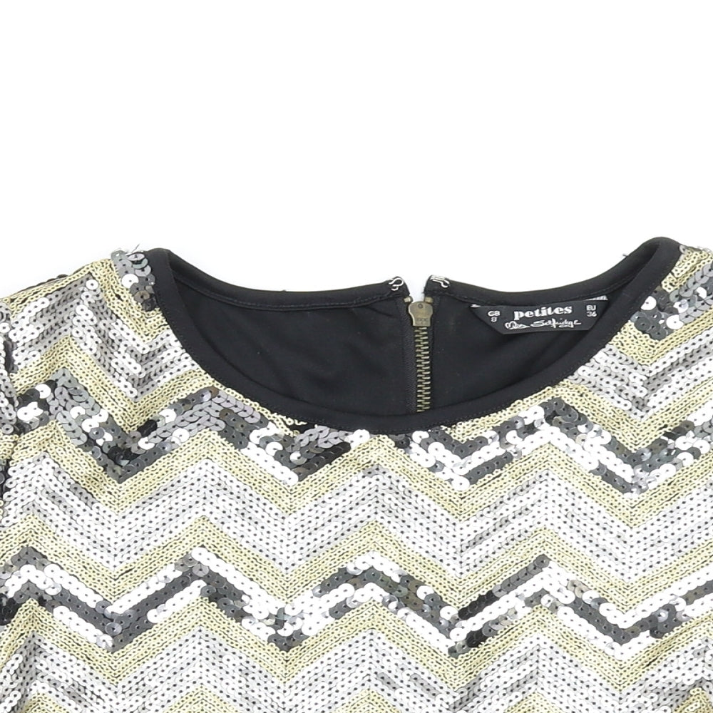 Miss Selfridge Womens Multicoloured Geometric  Basic T-Shirt Size 8  - SEQUIN