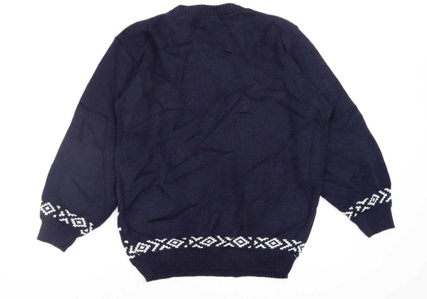 FAB Mens Blue Geometric  Pullover Jumper Size L  - christmas