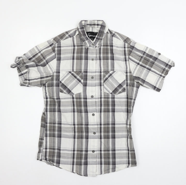 Topshop Mens Grey Check Button-Up Size S