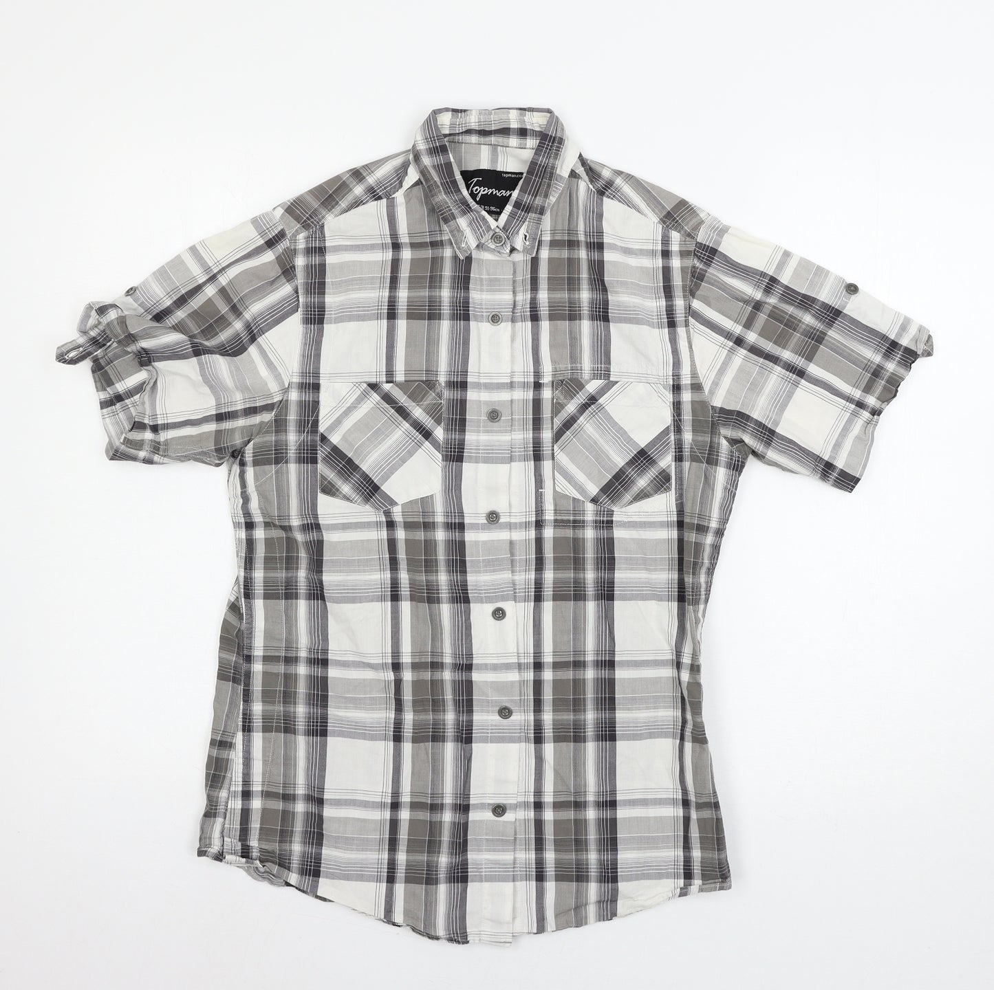 Topshop Mens Grey Check   Button-Up Size S