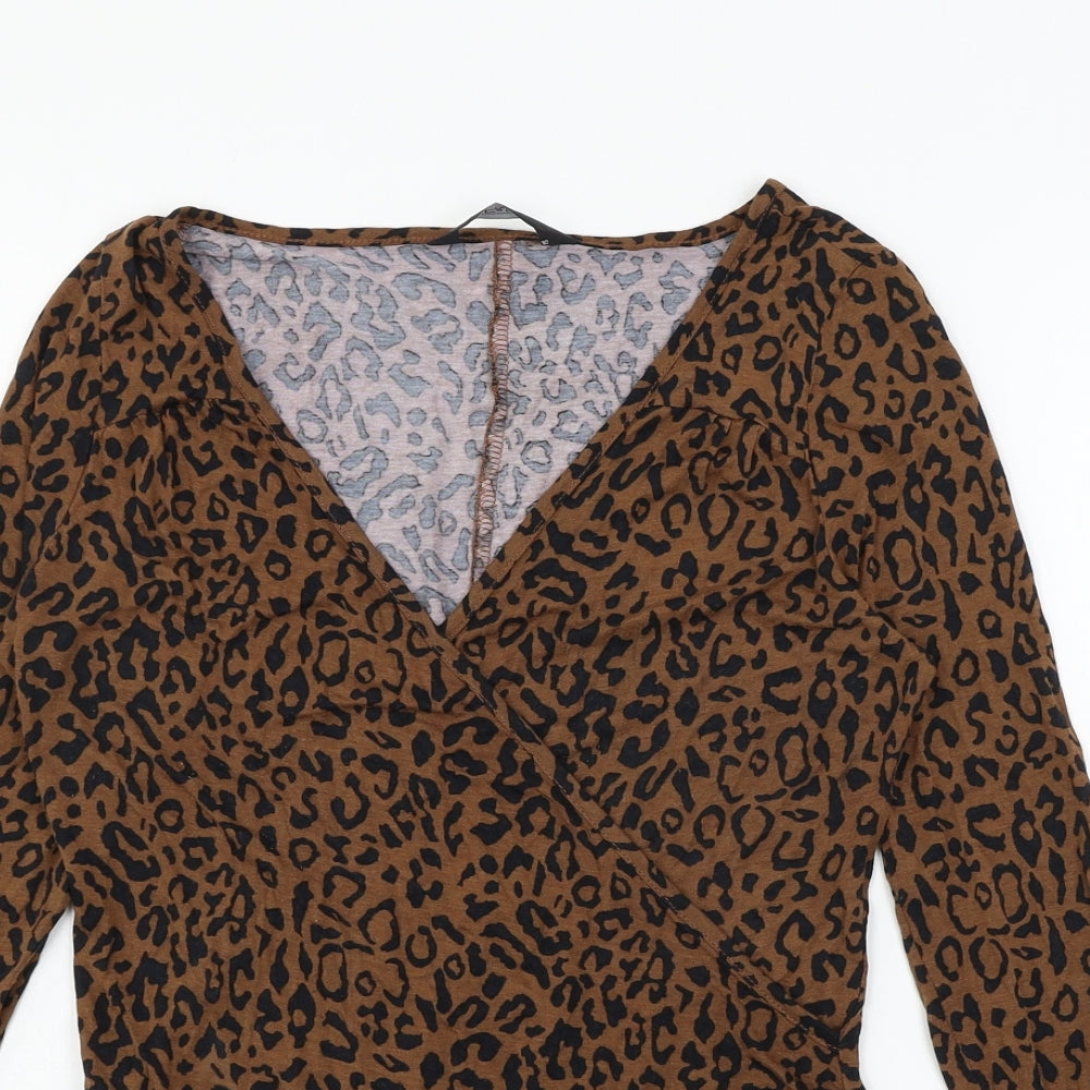 F&F Womens Brown Animal Print Jersey Basic T-Shirt Size 12