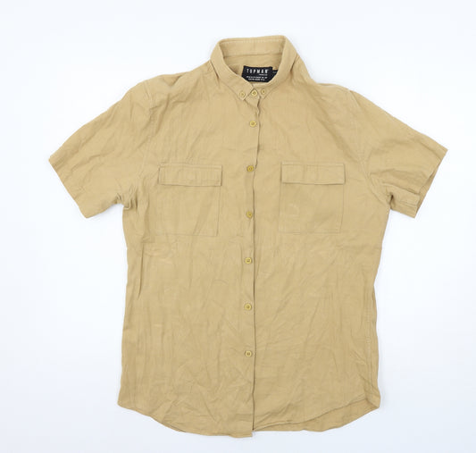 Front view of Topman men’s beige button-up, size M