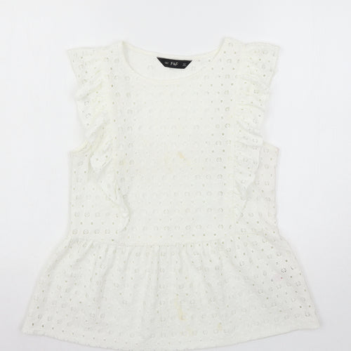 F&F Womens Ivory Geometric Lace Basic T-Shirt Size 10