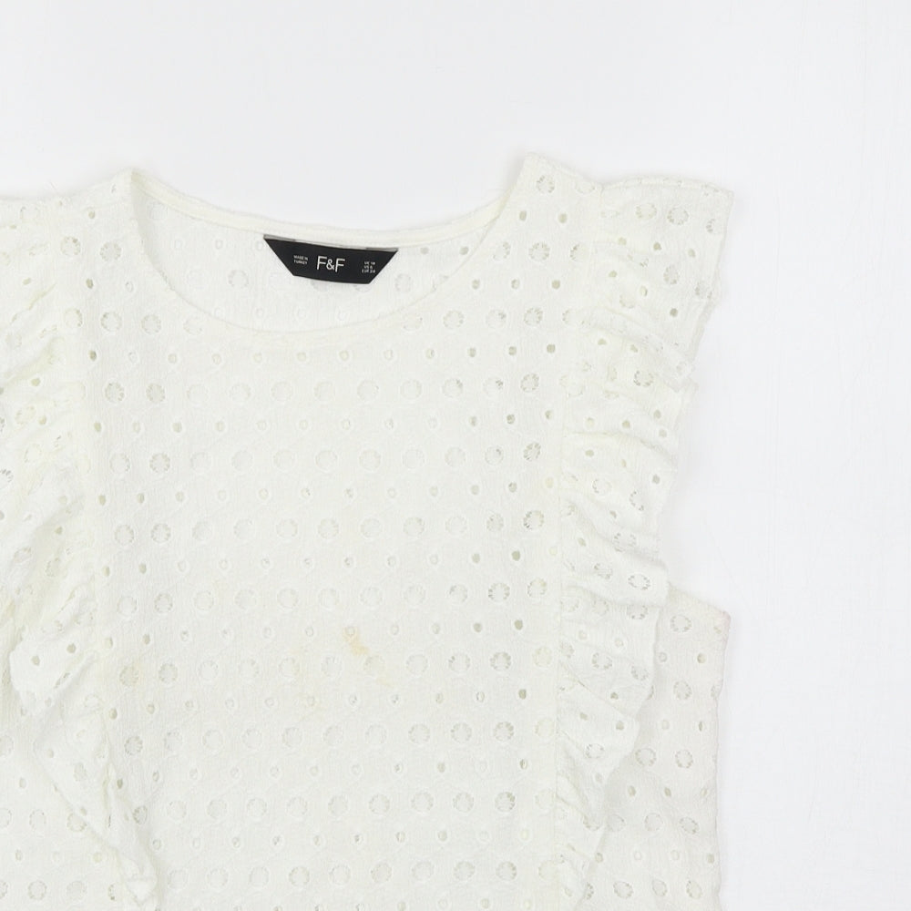 F&F Womens Ivory Geometric Lace Basic T-Shirt Size 10