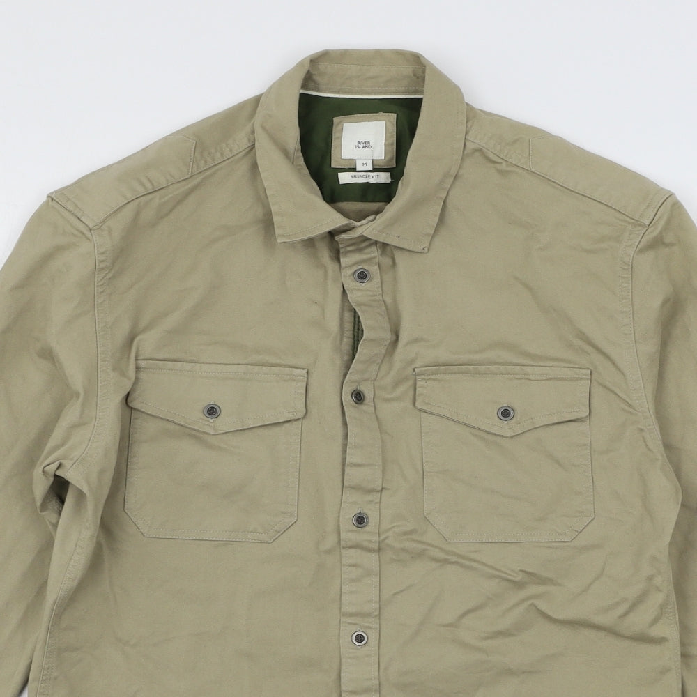 River Island Mens Beige  Denim  Button-Up Size M