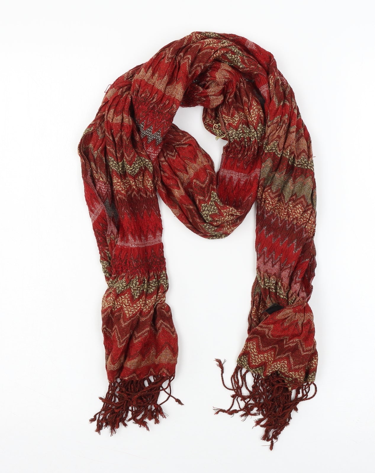 Preworn Womens Red Geometric Knit  Scarf