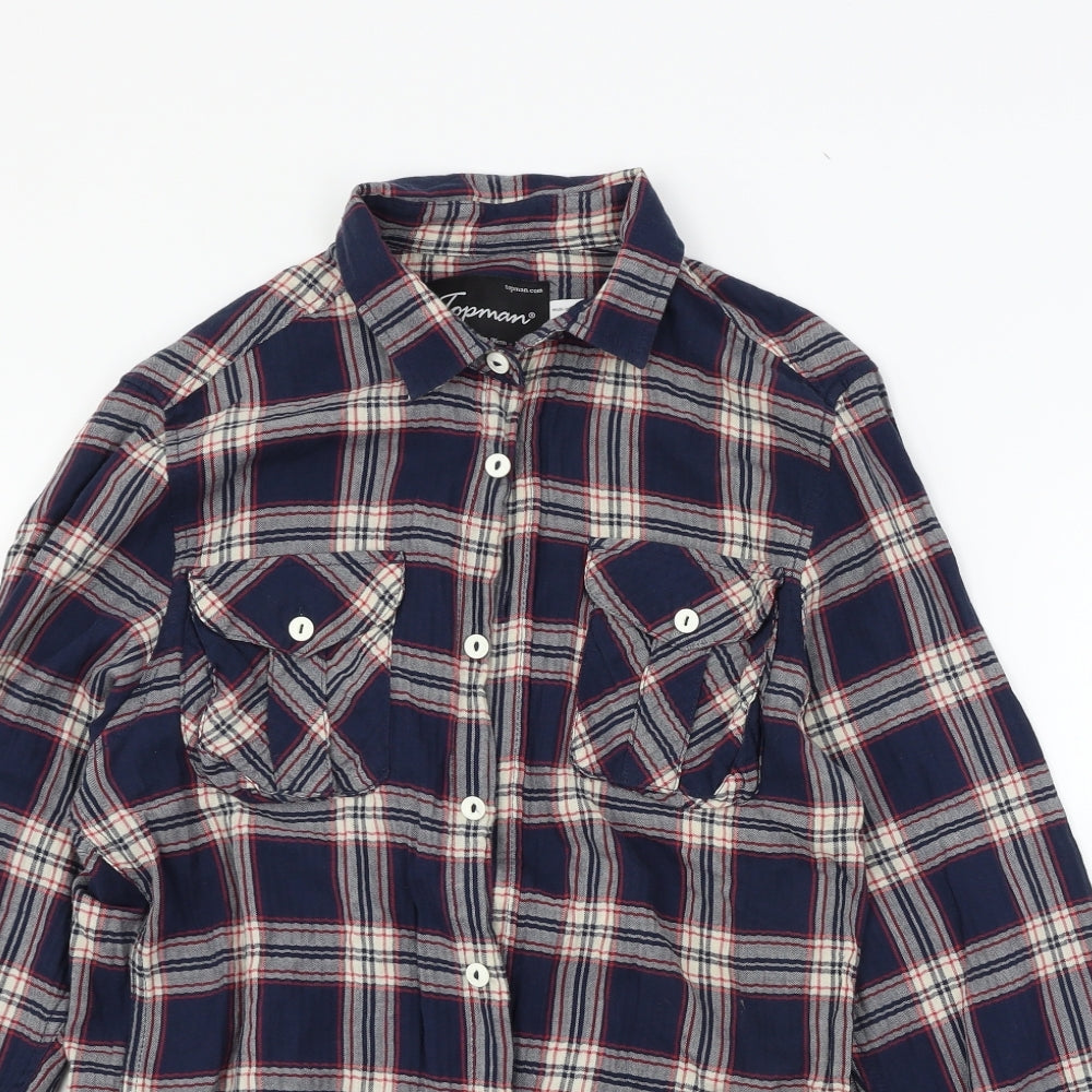 Topman Mens Blue Plaid   Button-Up Size S
