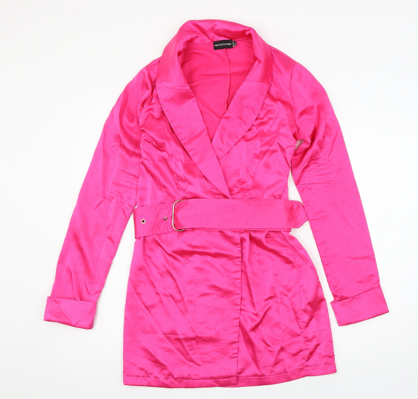 PRETTYLITTLETHING Womens Pink  Satin Jacket Dress  Size 6