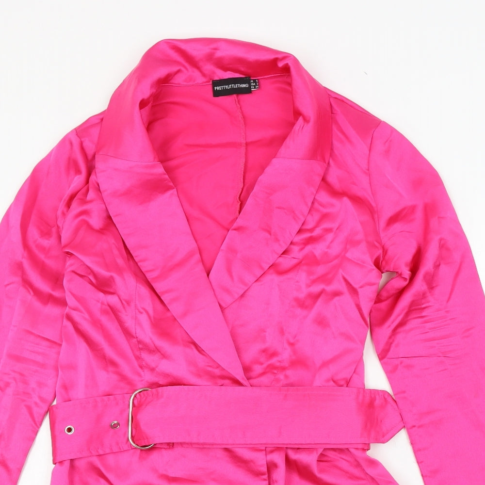 PRETTYLITTLETHING Womens Pink  Satin Jacket Dress  Size 6
