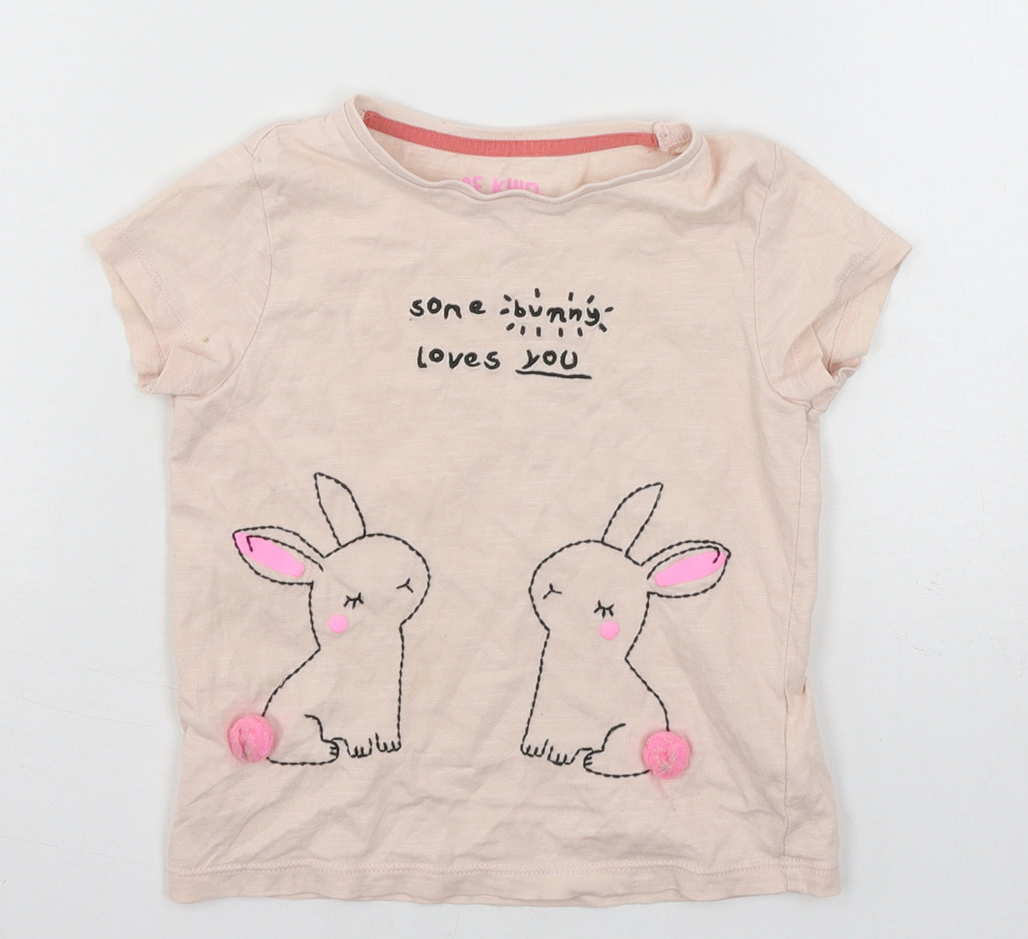 F&F Girls Pink  Jersey Basic T-Shirt Size 3-4 Years  - Rabbits