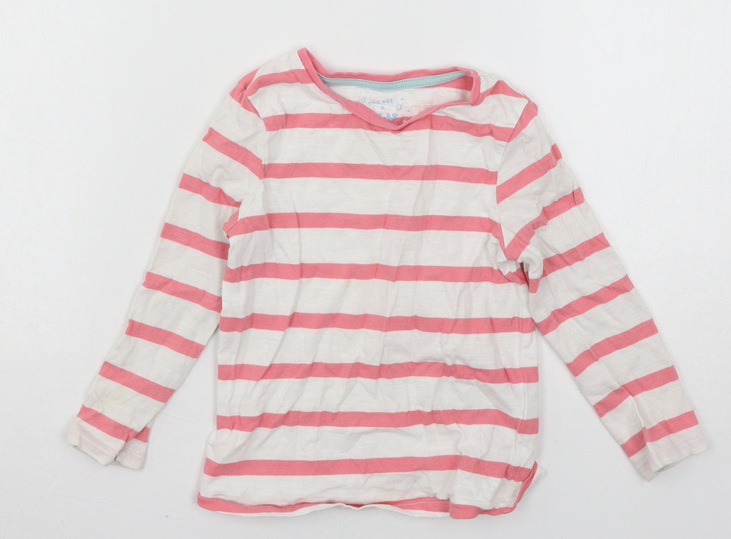 F&F Girls White Striped Jersey Basic T-Shirt Size 3-4 Years