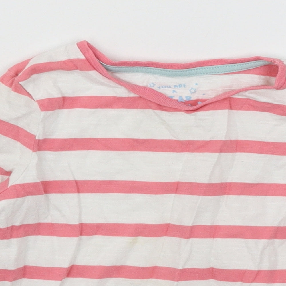 F&F Girls White Striped Jersey Basic T-Shirt Size 3-4 Years